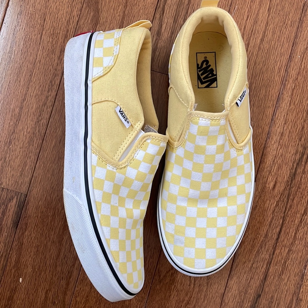 Yellow and White Slip On Vans